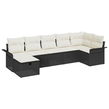 Set Divano da Giardino 7 pcs Nero e Crema polyrattan | homemem39