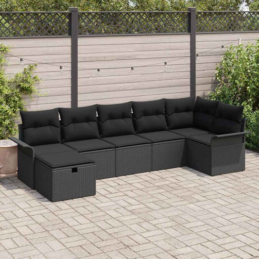 Set Divano da Giardino con cuscino 7 pcs Nero polyrattan