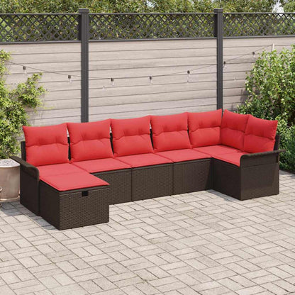 Set Divano da Giardino 7 pcs Marrone e Rosso polyrattan | homemem39