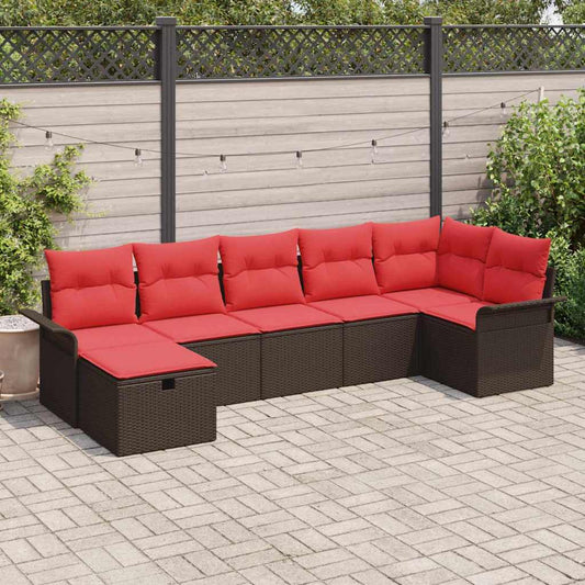 Set Divano da Giardino 7 pcs Marrone e Rosso polyrattan
