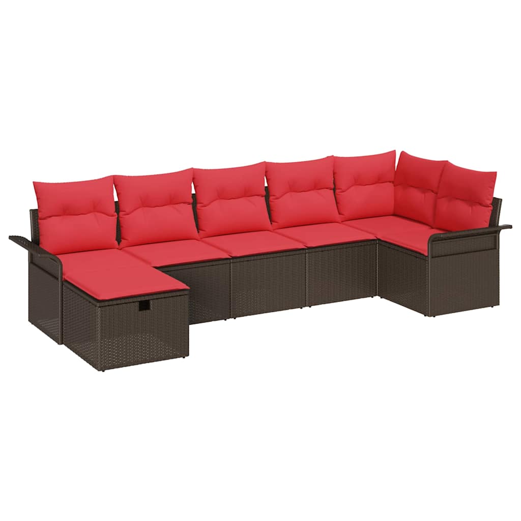 Set Divano da Giardino 7 pcs Marrone e Rosso polyrattan | homemem39