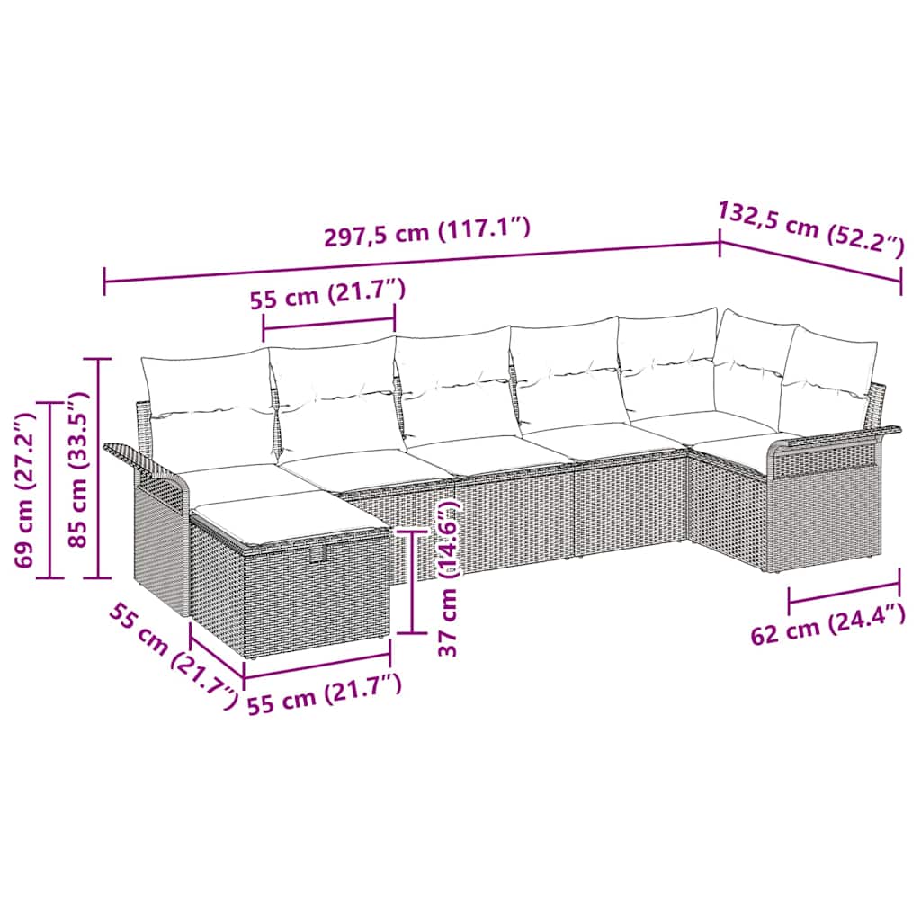 Set Divano da Giardino 7 pcs Marrone e Rosso polyrattan | homemem39