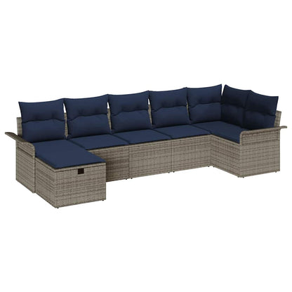 Set Divano da Giardino 7 pcs Grigio e Blu Navy polyrattan | homemem39