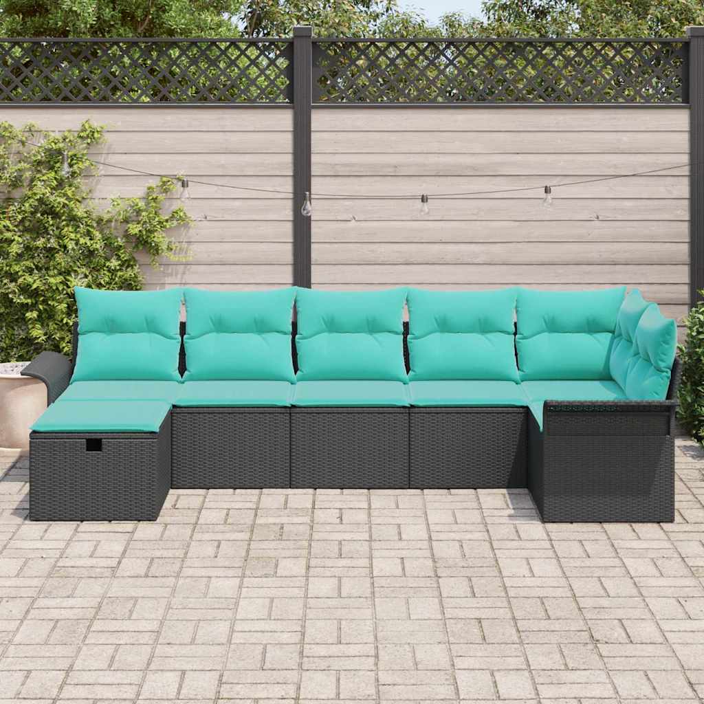Set Divano da Giardino 7 pcs Nero e Turchese polyrattan | homemem39
