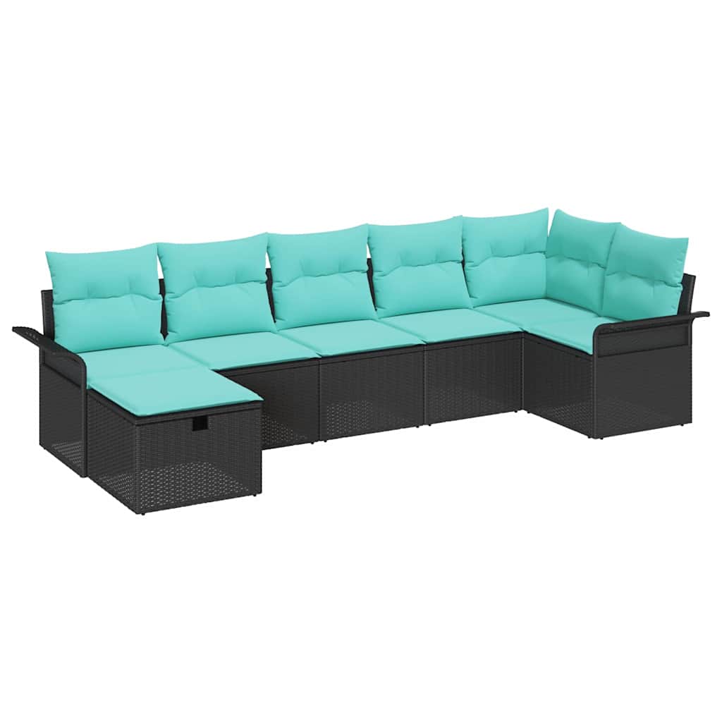 Set Divano da Giardino 7 pcs Nero e Turchese polyrattan | homemem39