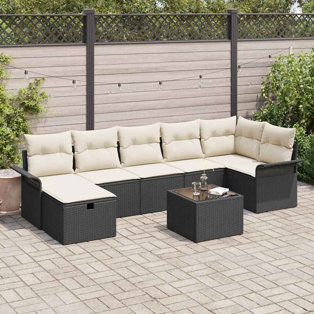 Set Divano da Giardino 8 pcs Nero e Crema polyrattan | homemem39