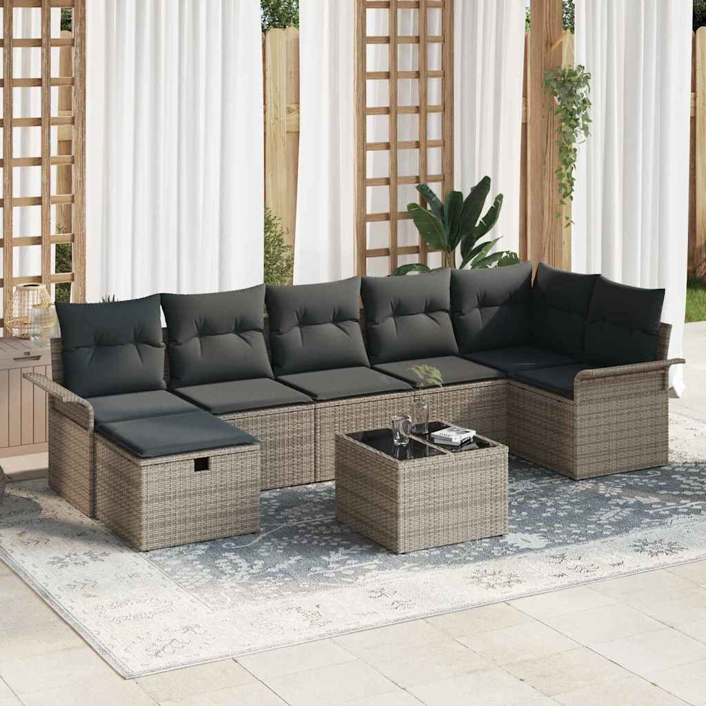 Set Divano da Giardino 8 pz Grigio polyrattan | homemem39