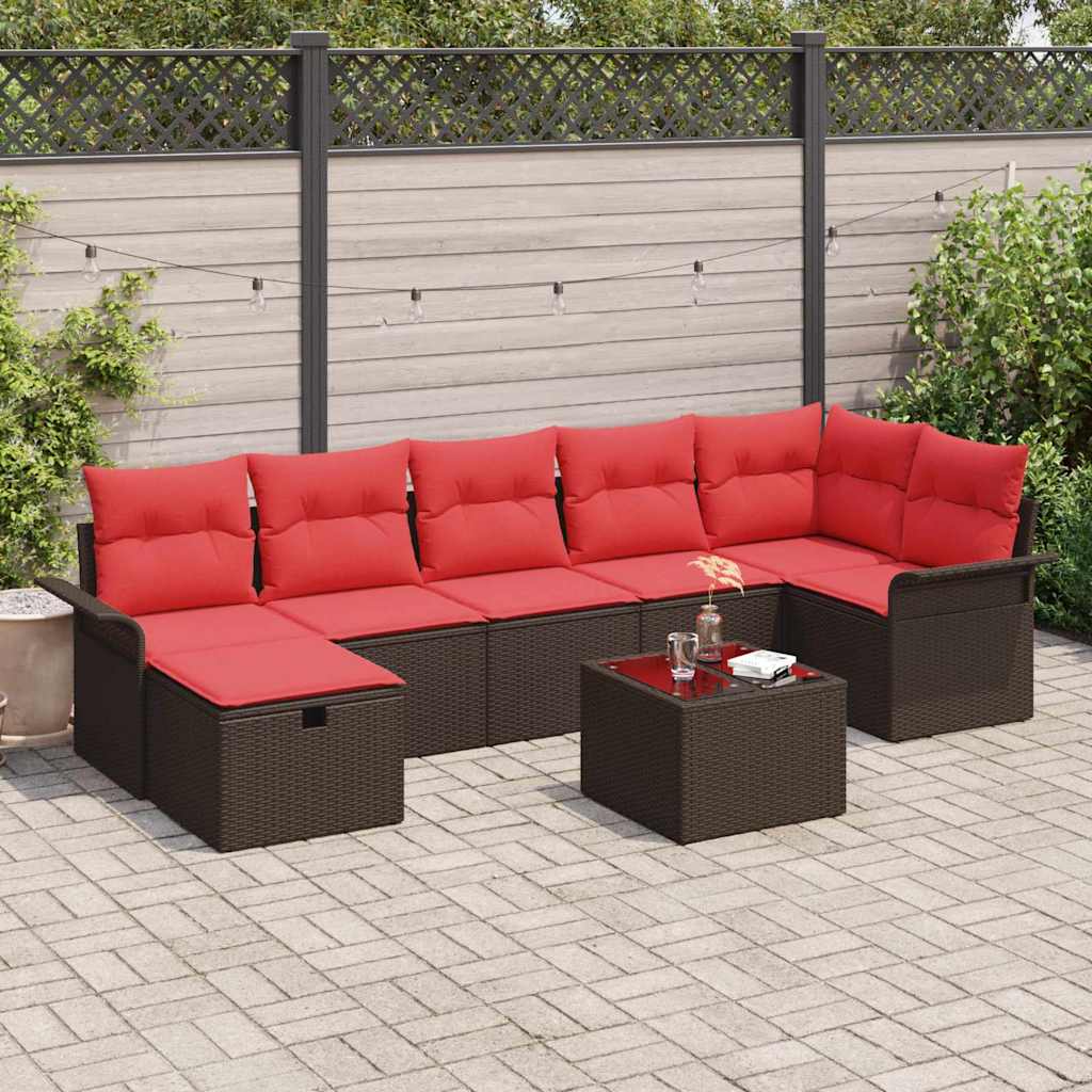 Set Divano da Giardino 8 pcs Marrone e Rosso polyrattan | homemem39