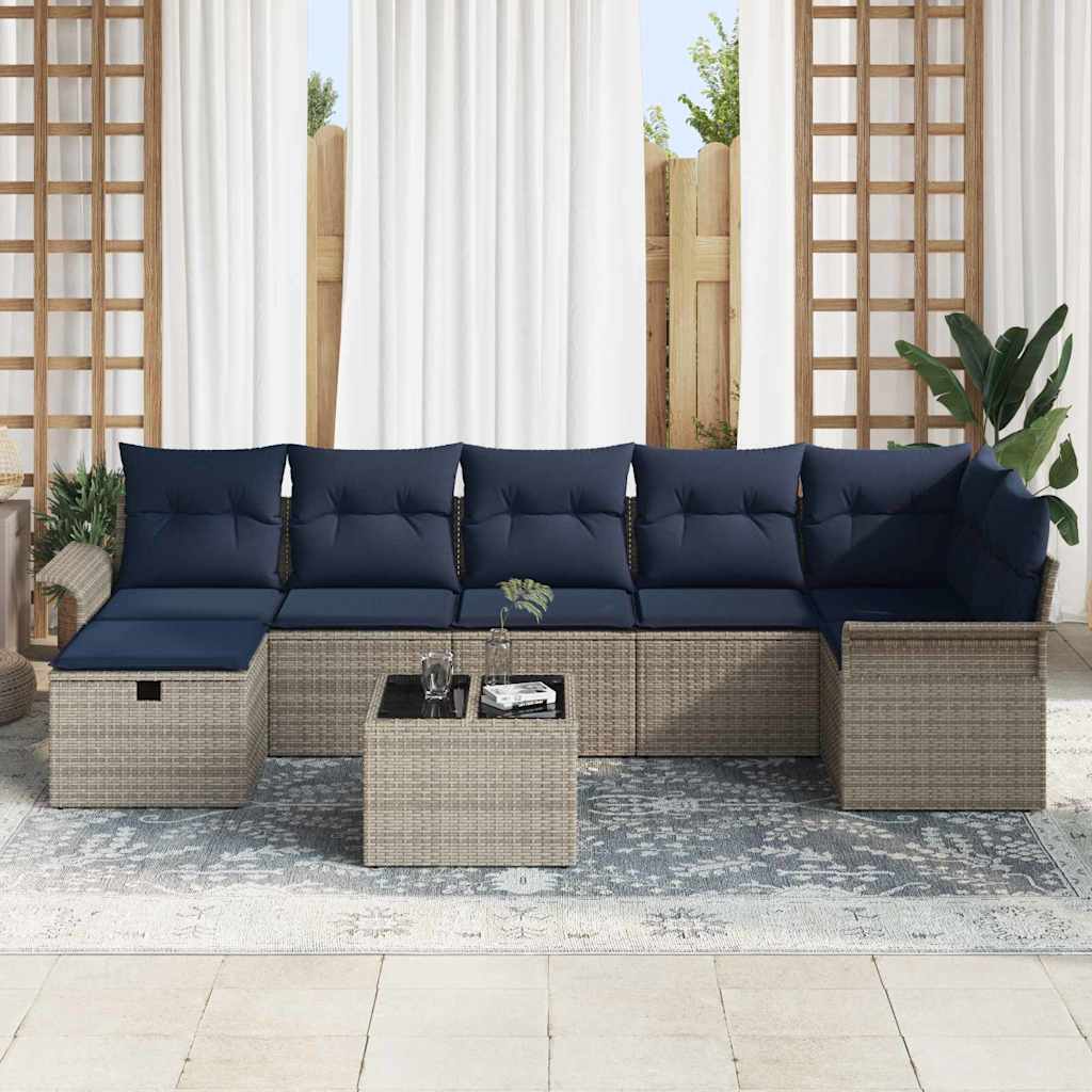 Set Divano da Giardino 8 pcs Grigio e Blu Navy polyrattan | homemem39