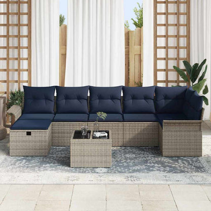 Set Divano da Giardino 8 pcs Grigio e Blu Navy polyrattan | homemem39