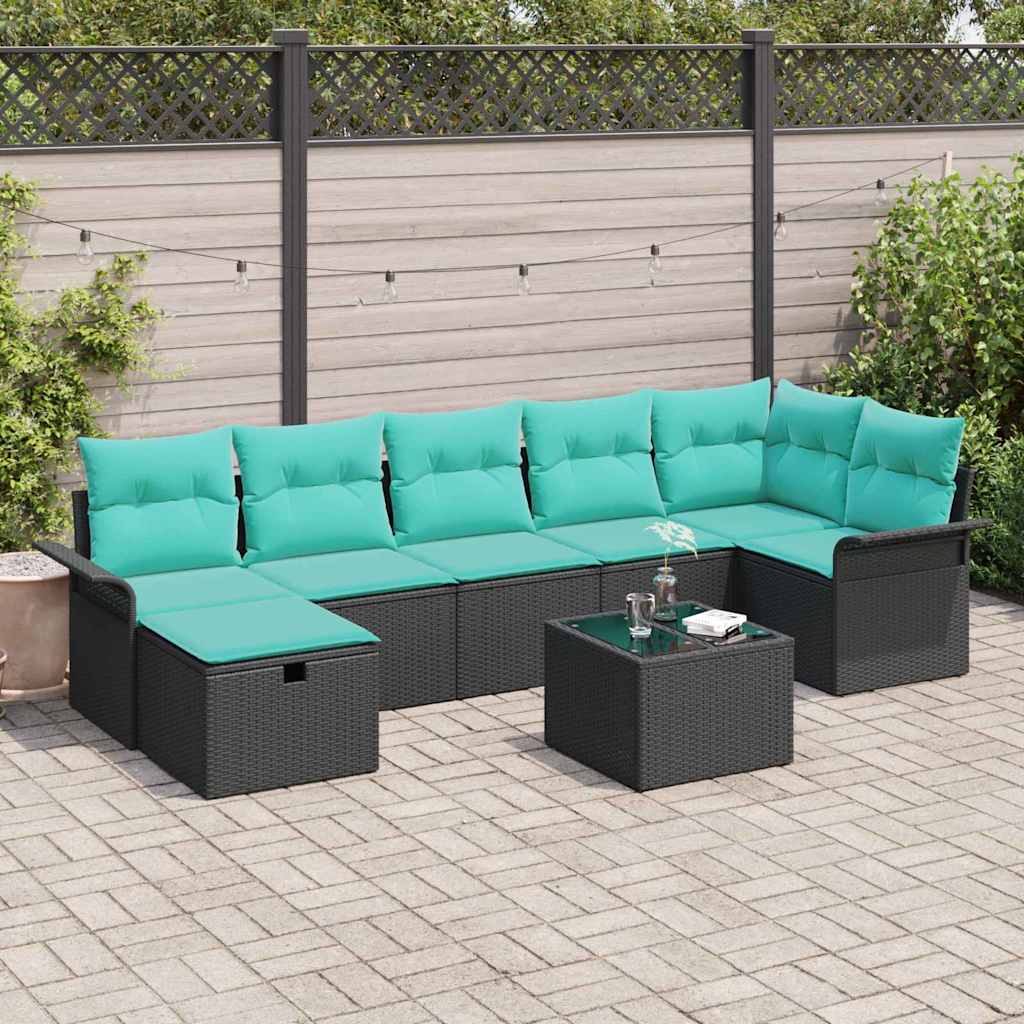 Set Divano da Giardino 8 pcs Nero e Turchese polyrattan | homemem39