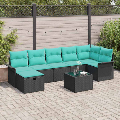 Set Divano da Giardino 8 pcs Nero e Turchese polyrattan | homemem39