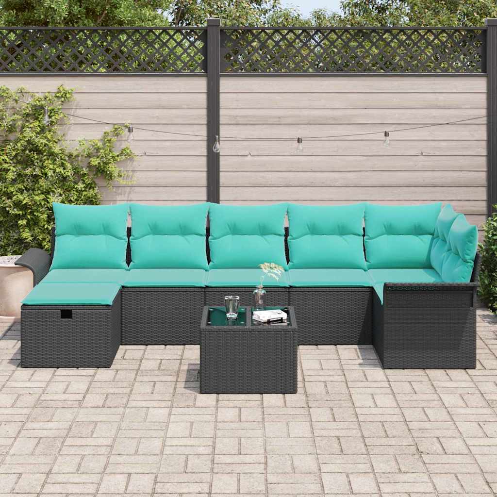 Set Divano da Giardino 8 pcs Nero e Turchese polyrattan | homemem39