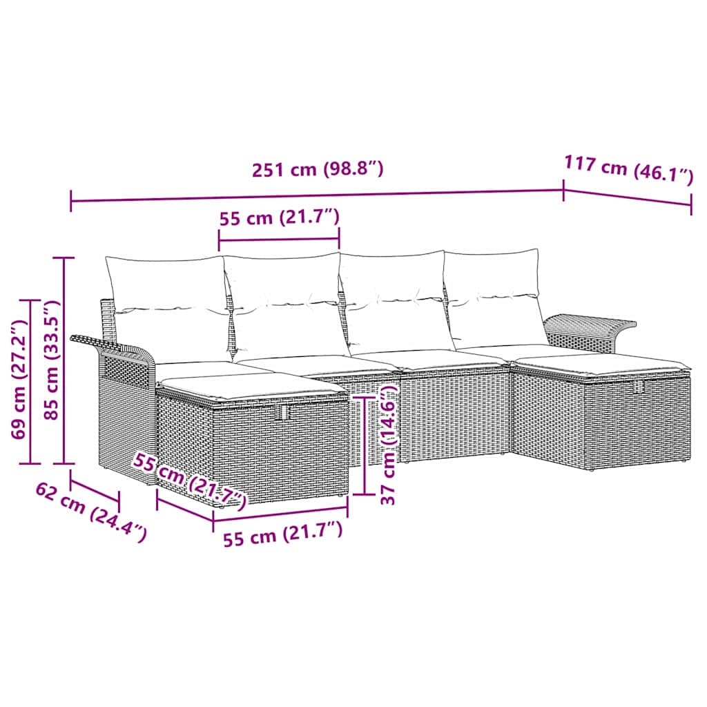 Set Divano da Giardino 6 pcs Nero e Crema polyrattan | homemem39