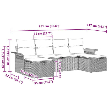 Set Divano da Giardino 6 pcs Nero e Crema polyrattan | homemem39