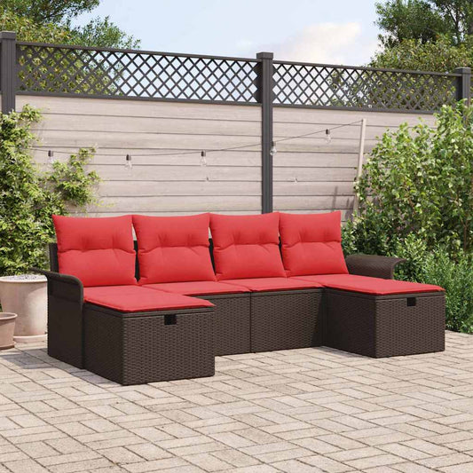 Set Divano da Giardino 6 pcs Marrone e Rosso polyrattan