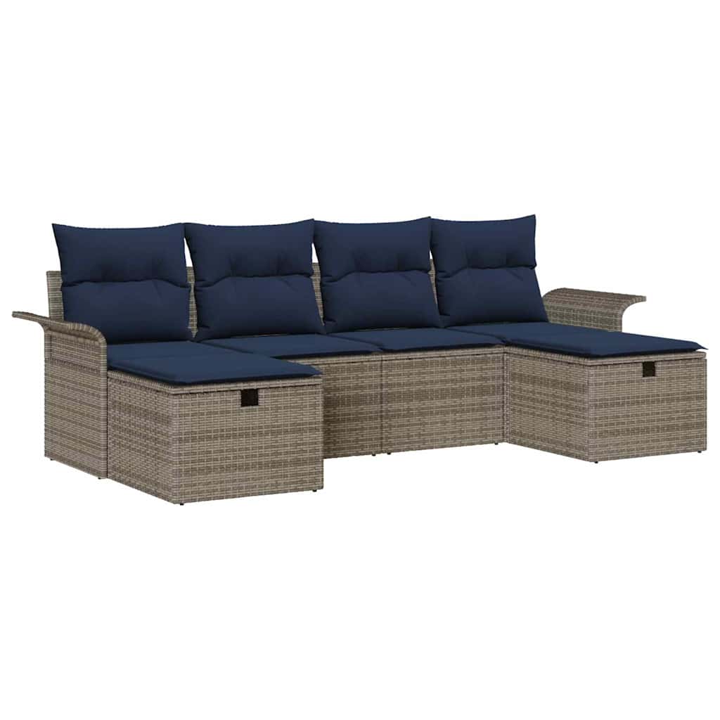 Set Divano da Giardino 6 pz Grigio e Blu Navy polyrattan