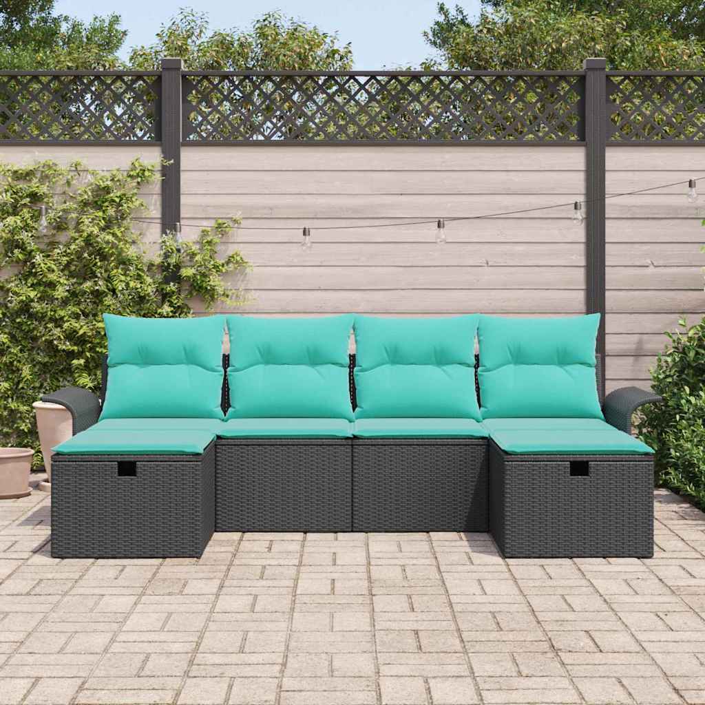 Set Divano da Giardino 6 pcs Nero e Turchese polyrattan | homemem39
