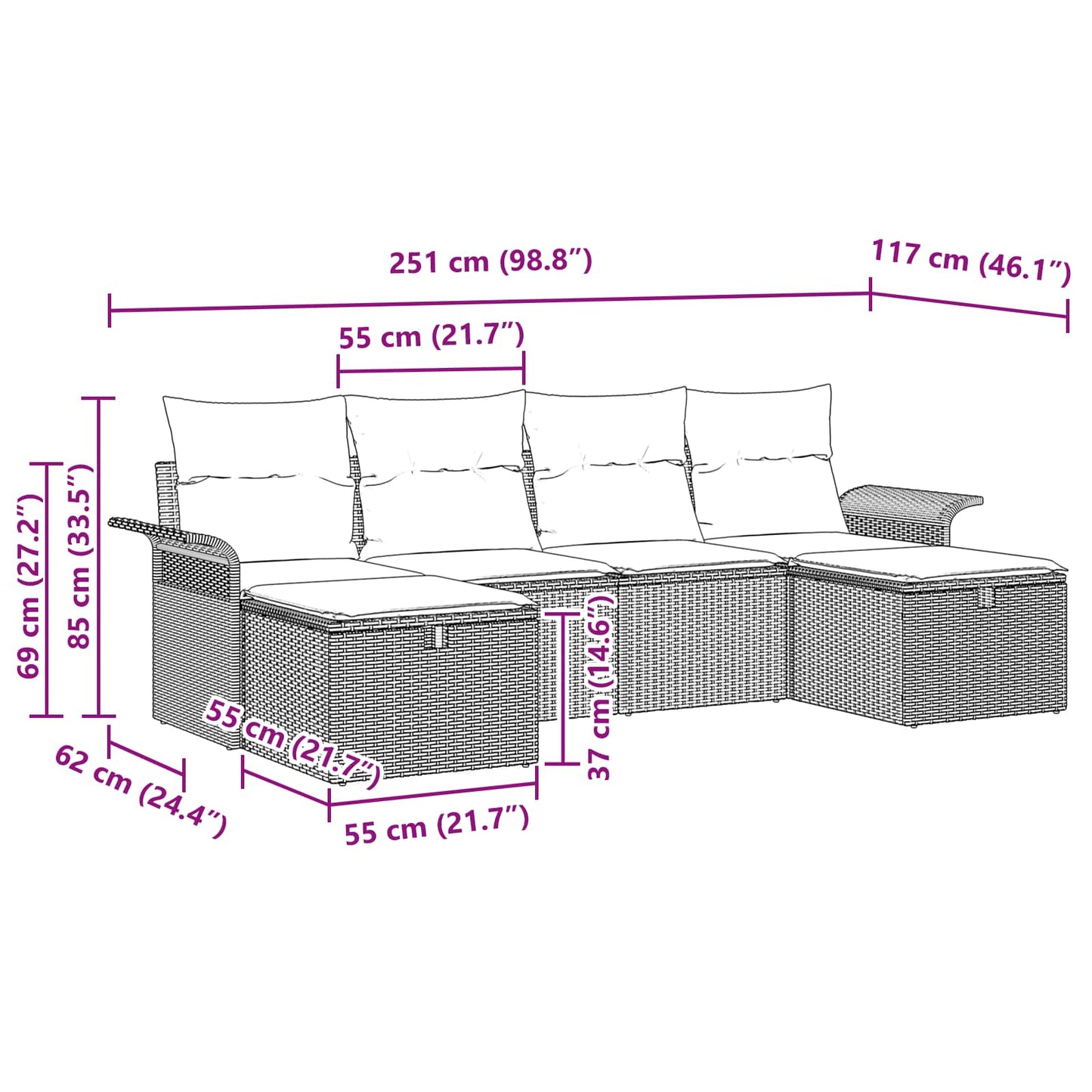 Set Divano da Giardino 6 pcs Nero e Turchese polyrattan | homemem39