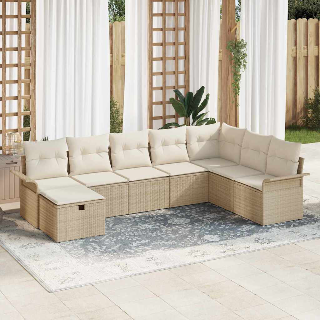 Set Divano da Giardino 8 pcs Beige e Crema polyrattan