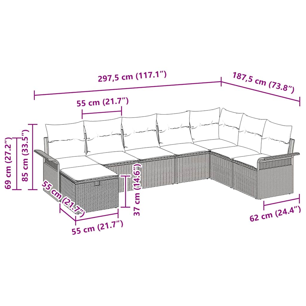 Set Divano da Giardino 8 pcs Beige e Crema polyrattan | homemem39