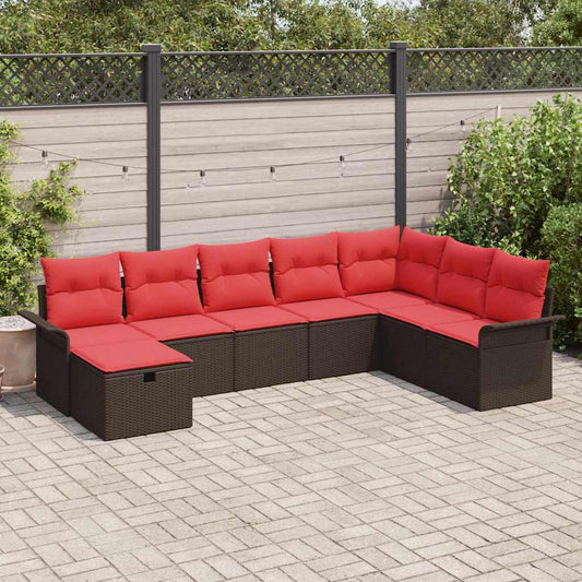 Set Divano da Giardino 8 pcs Marrone e Rosso polyrattan