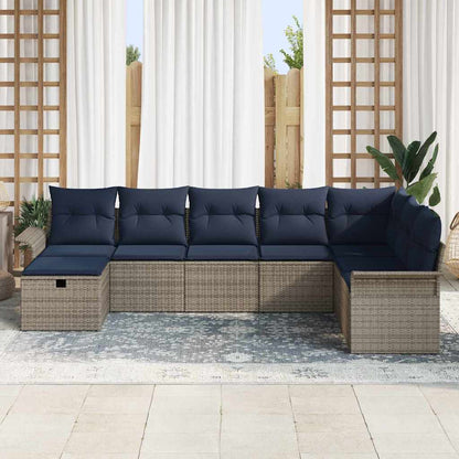 Set Divano da Giardino 8 pcs Grigio e Blu Navy polyrattan | homemem39