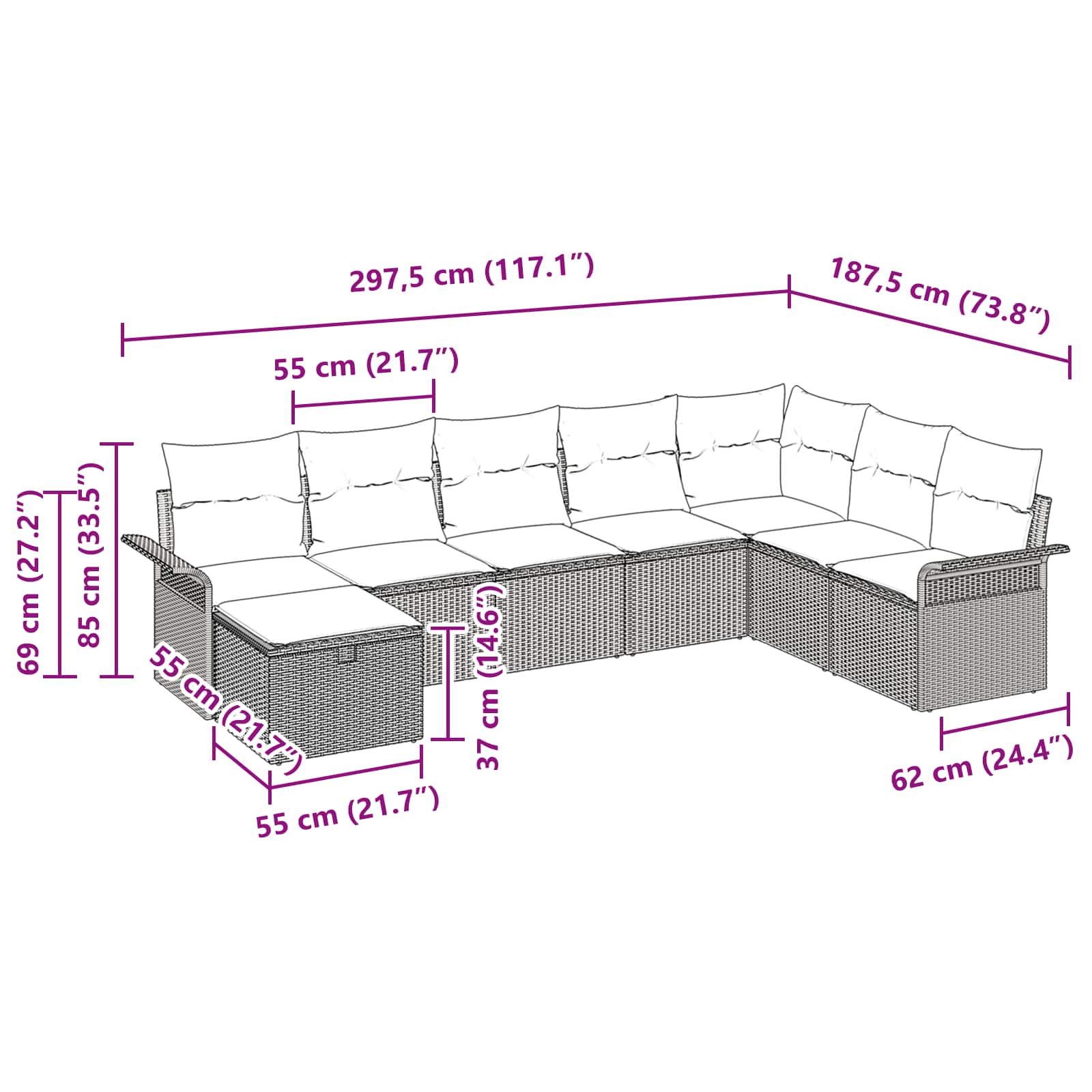Set Divano da Giardino 8 pcs Grigio e Blu Navy polyrattan | homemem39