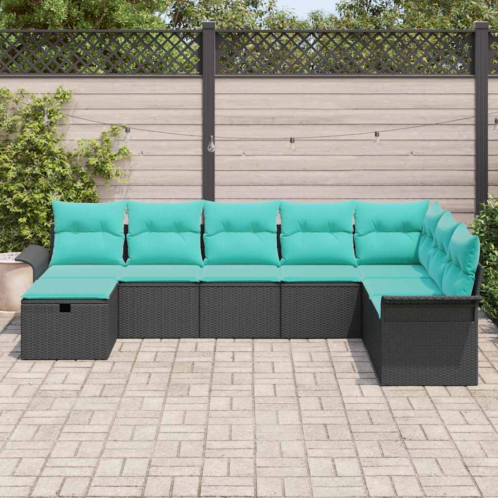 Set Divano da Giardino 8 pcs Nero e Turchese polyrattan | homemem39