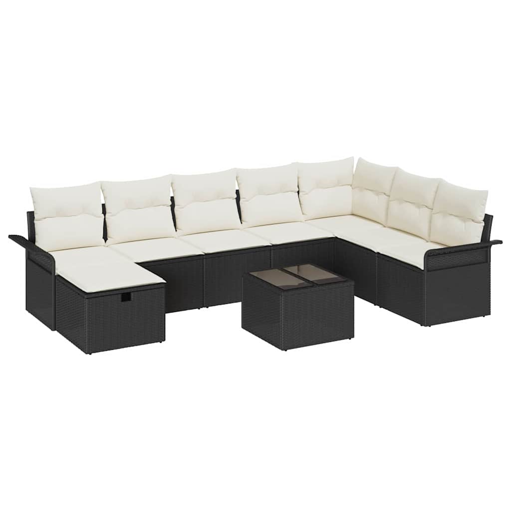 Set Divano da Giardino 9 pz Nero e Crema polyrattan | homemem39