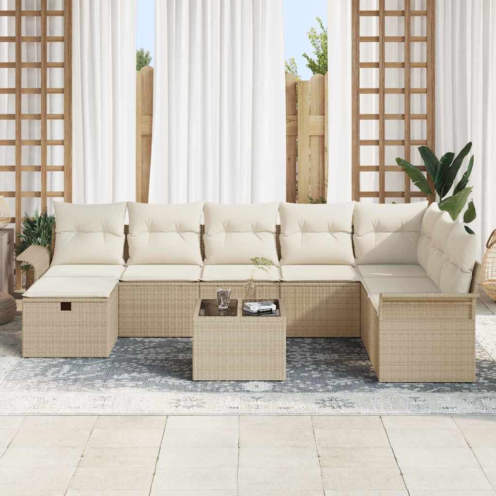 Set Divano da Giardino 9 pcs Beige e Crema polyrattan | homemem39