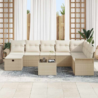 Set Divano da Giardino 9 pcs Beige e Crema polyrattan | homemem39