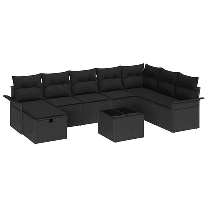 Set Divano da Giardino 9 pz Nero polyrattan | homemem39