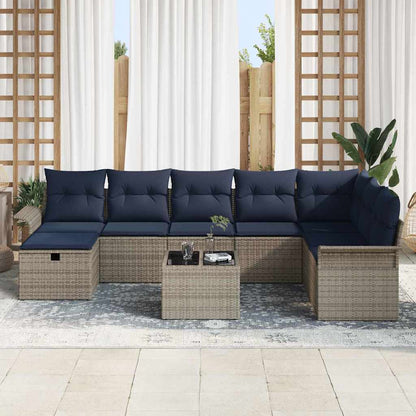 Set Divano da Giardino 9 pcs Grigio e Blu Navy polyrattan | homemem39