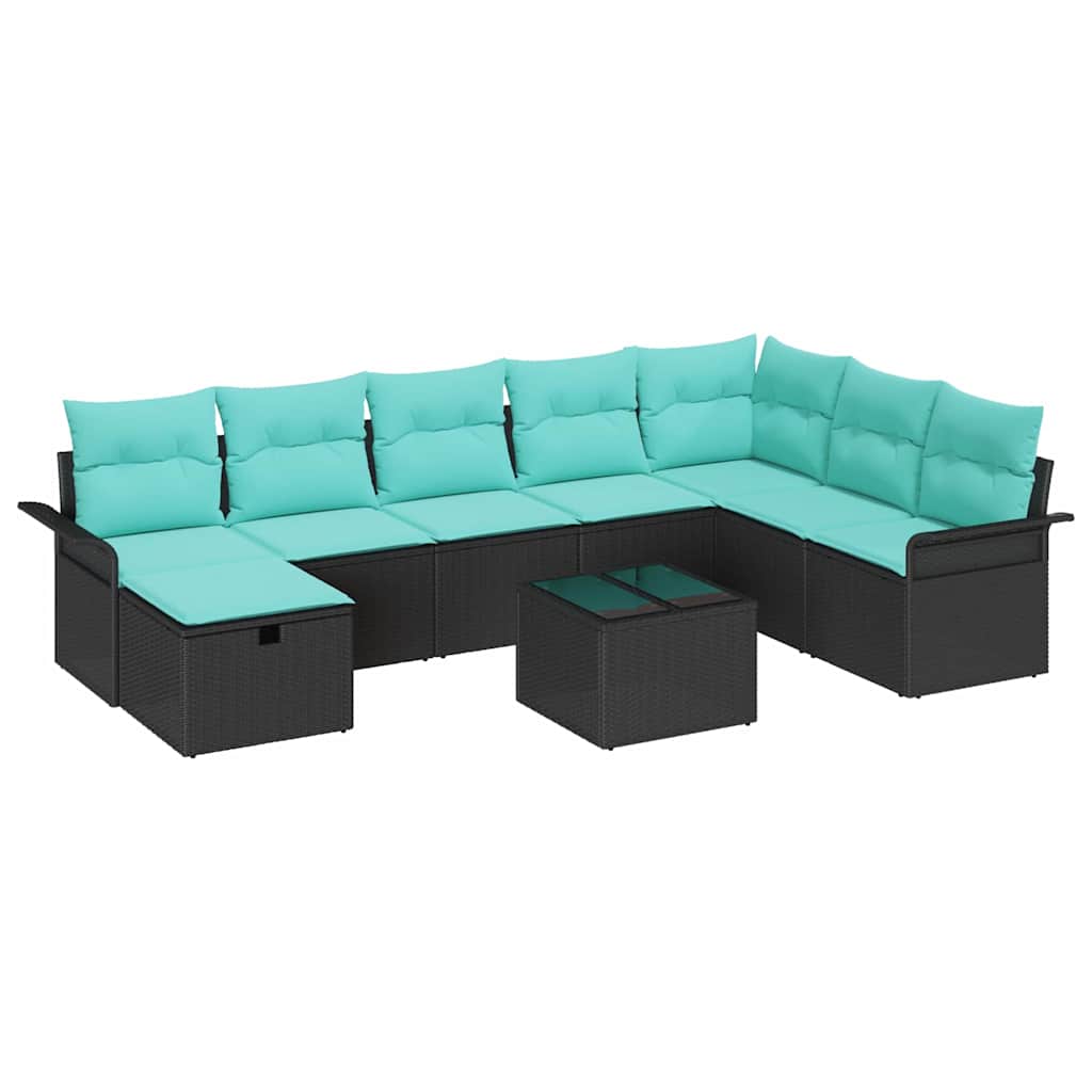 Set Divano da Giardino 9 pcs Nero e Turchese polyrattan | homemem39