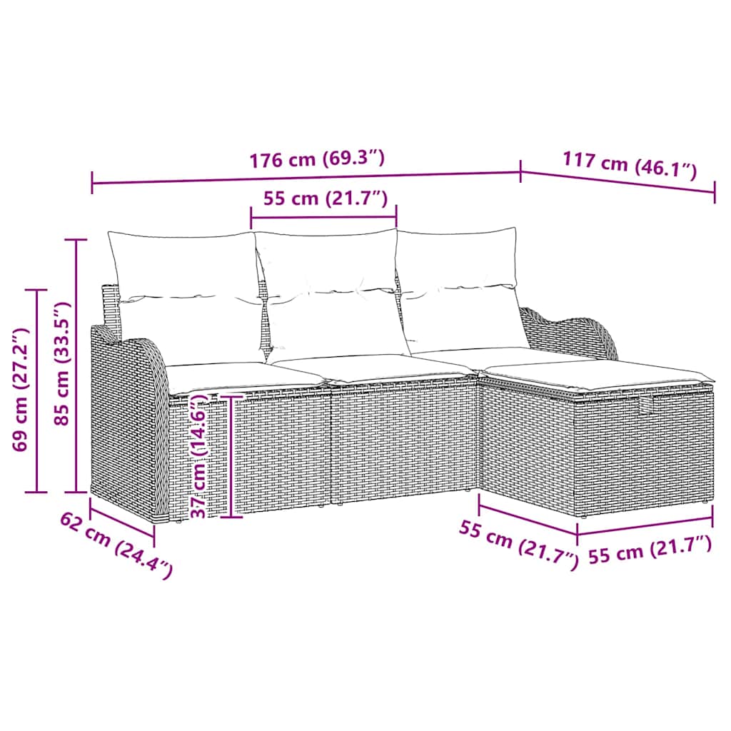 Set Divano da Giardino 4 pcs Nero e Crema polyrattan | homemem39