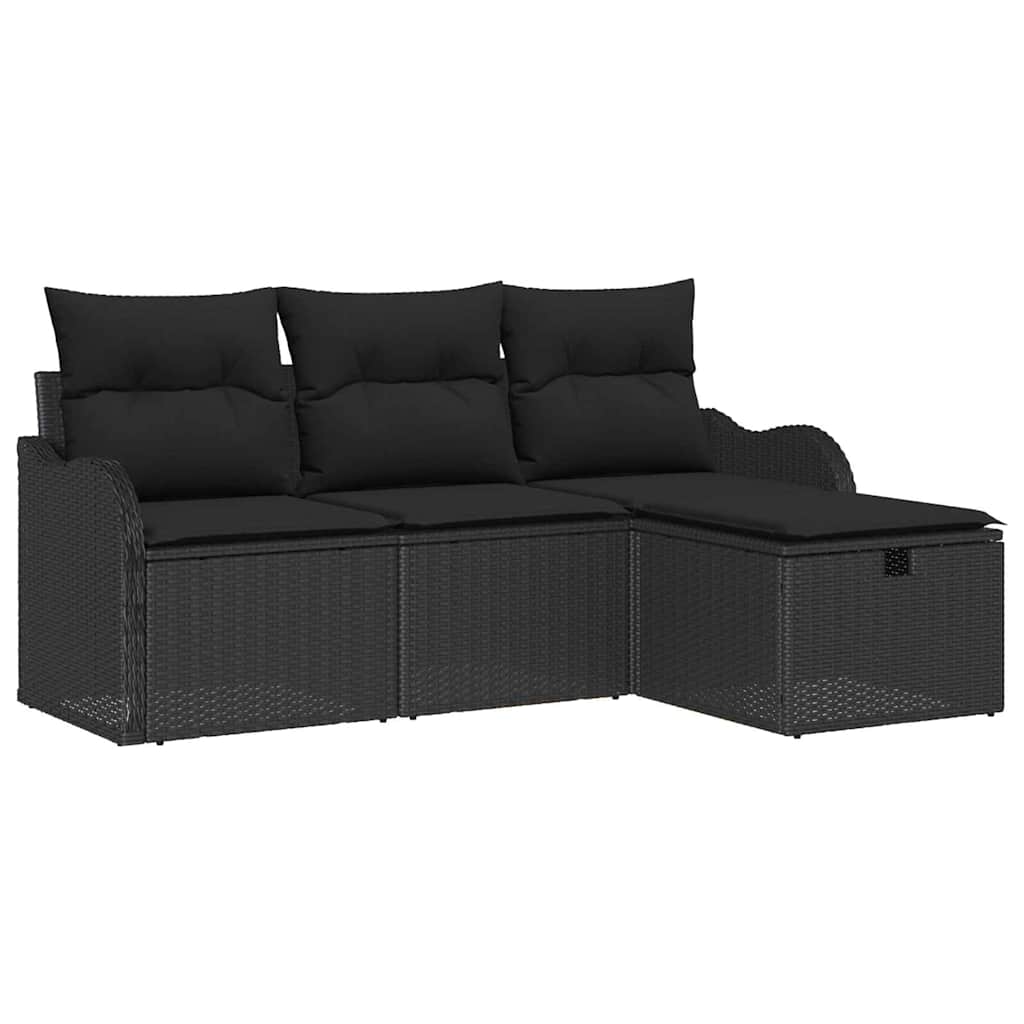 Set Divano da Giardino 4 pz Nero polyrattan | homemem39