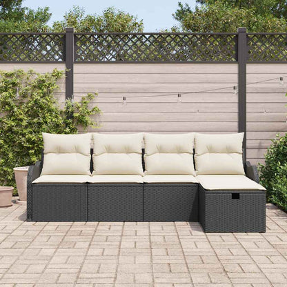 Set Divano da Giardino 5 pz 4-Numero di posti Nero e Crema | homemem39