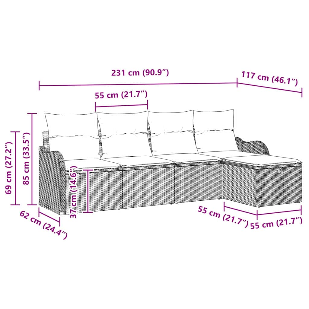 Set Divano da Giardino 5 pz 4-Numero di posti Beige e Crema | homemem39