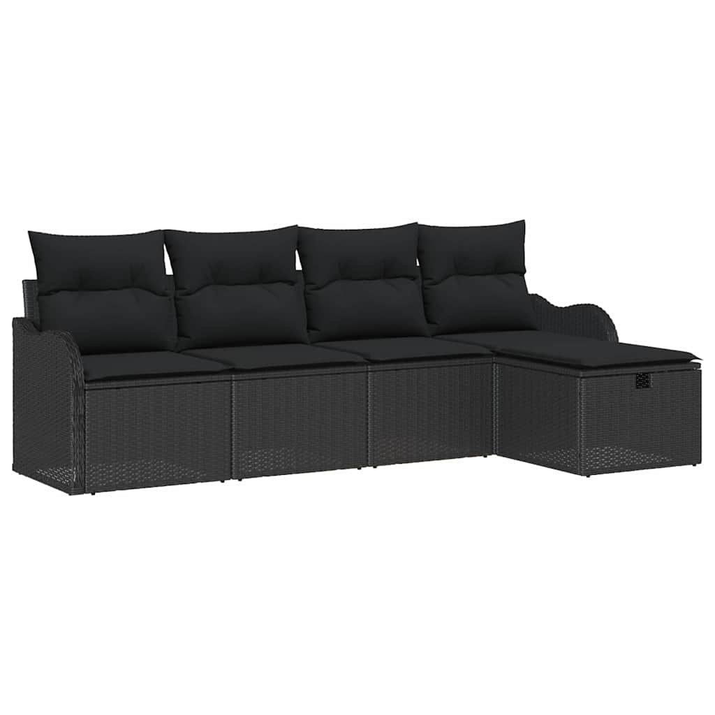 Set Divano da Giardino 5 pz 4-Numero di posti Nero polyrattan | homemem39