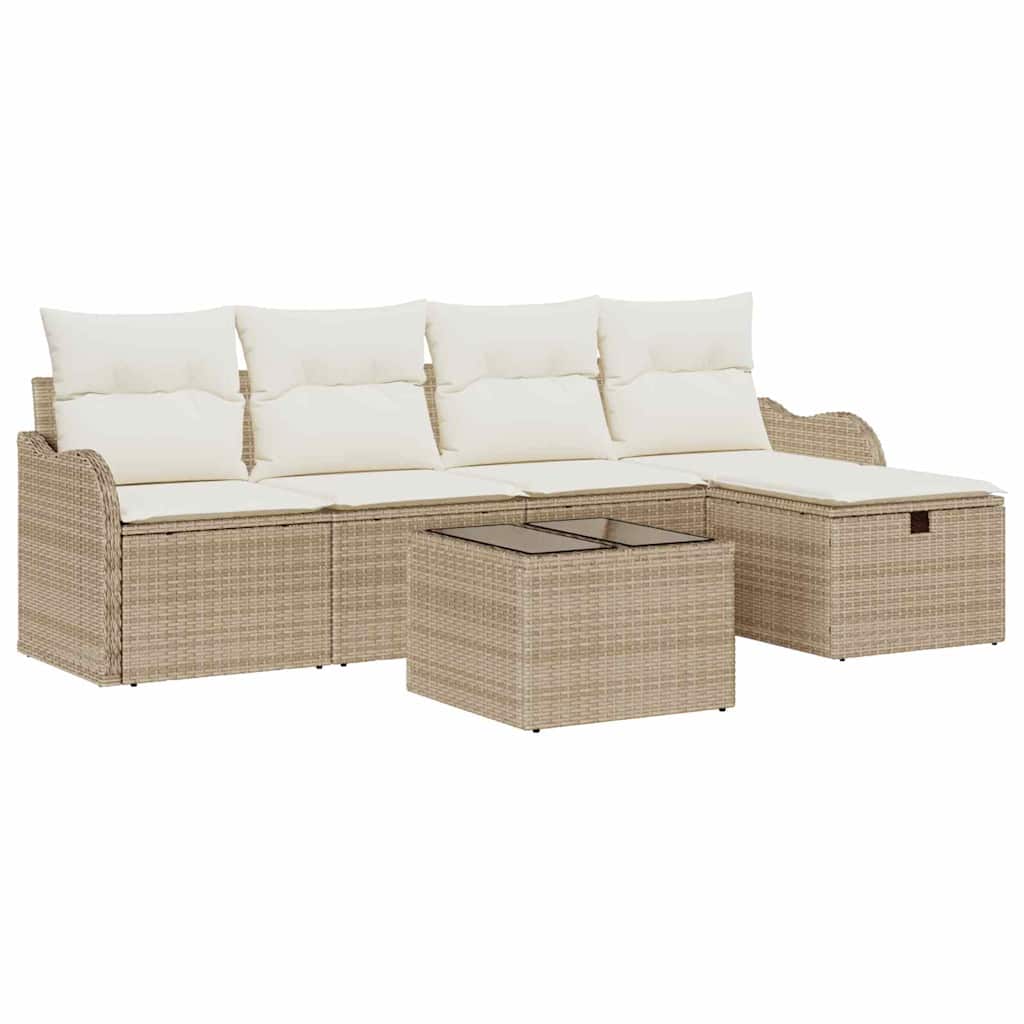 Set Divano da Giardino 6 pz 4-Numero di posti Beige e Crema
