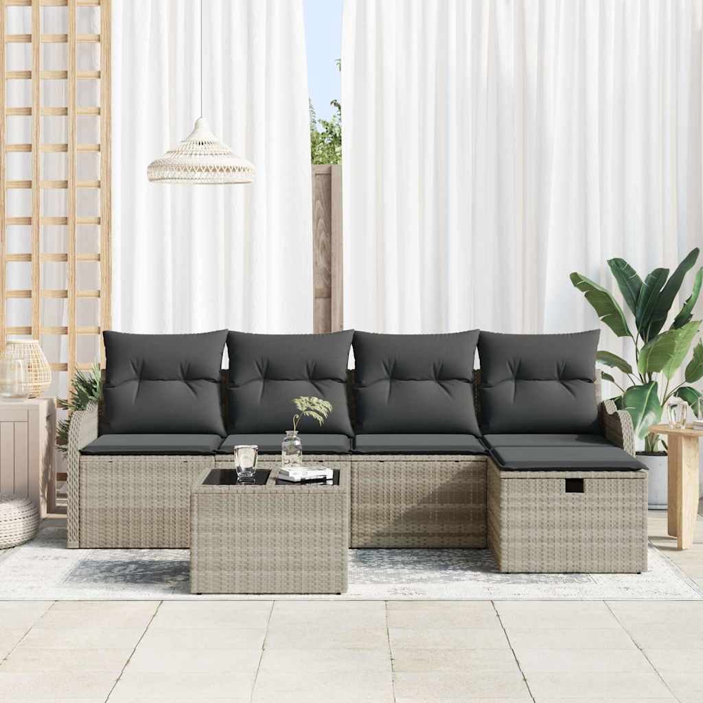 Set Divano da Giardino 6 pz 4-Numero di posti Grigio chiaro | homemem39