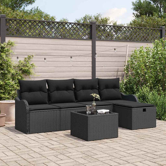 Set Divano da Giardino 6 pz 4-Numero di posti Nero polyrattan | homemem39
