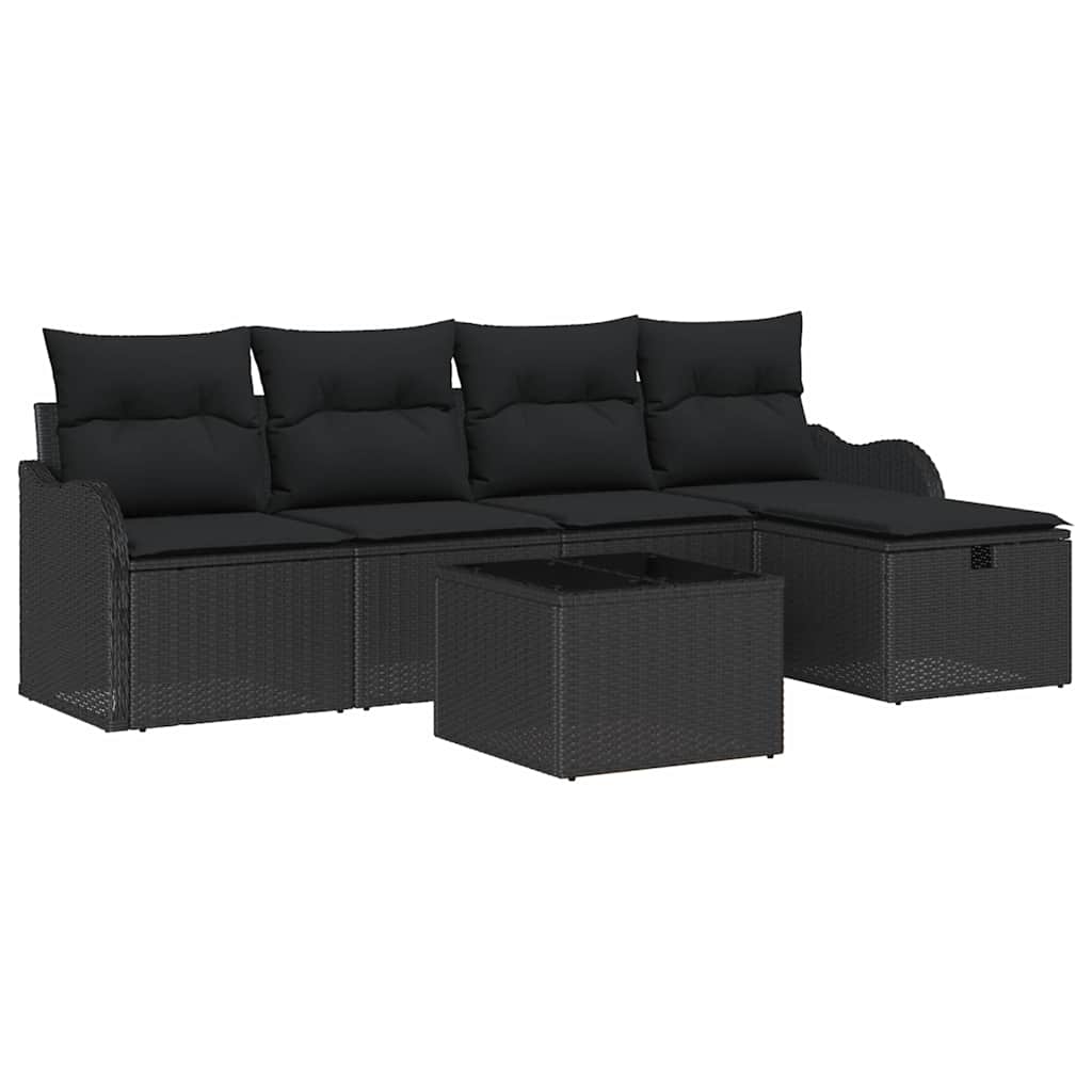 Set Divano da Giardino 6 pz 4-Numero di posti Nero polyrattan | homemem39