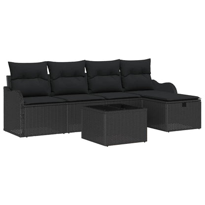 Set Divano da Giardino 6 pz 4-Numero di posti Nero polyrattan | homemem39