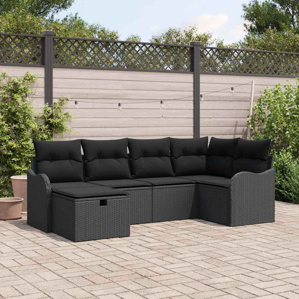 Set Divano da Giardino 6 pz 6-Numero di posti Nero polyrattan | homemem39