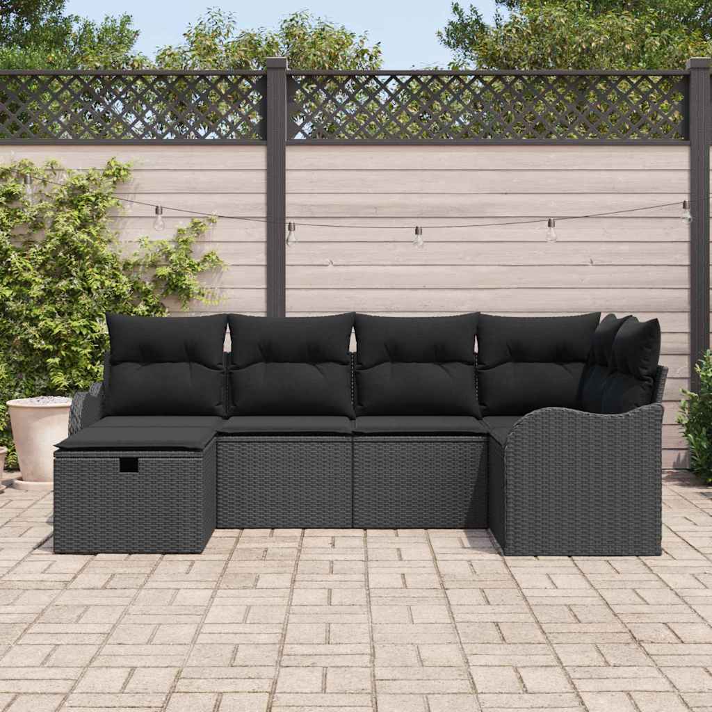 Set Divano da Giardino 6 pz 6-Numero di posti Nero polyrattan | homemem39