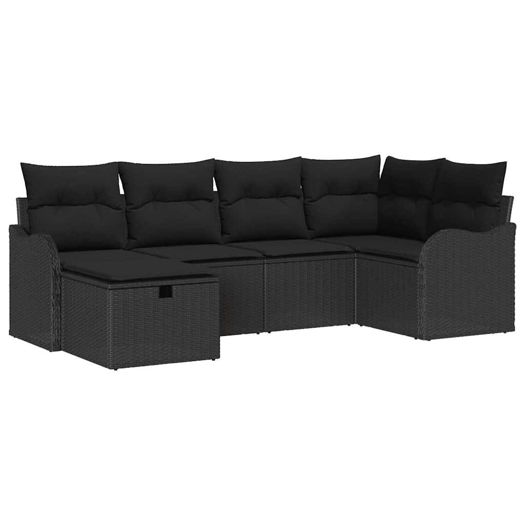 Set Divano da Giardino 6 pz 6-Numero di posti Nero polyrattan | homemem39