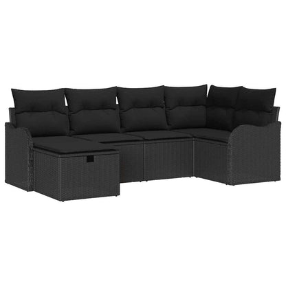 Set Divano da Giardino 6 pz 6-Numero di posti Nero polyrattan | homemem39