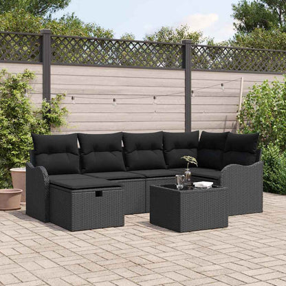 Set Divano da Giardino 7 pz 6-Numero di posti Nero polyrattan | homemem39